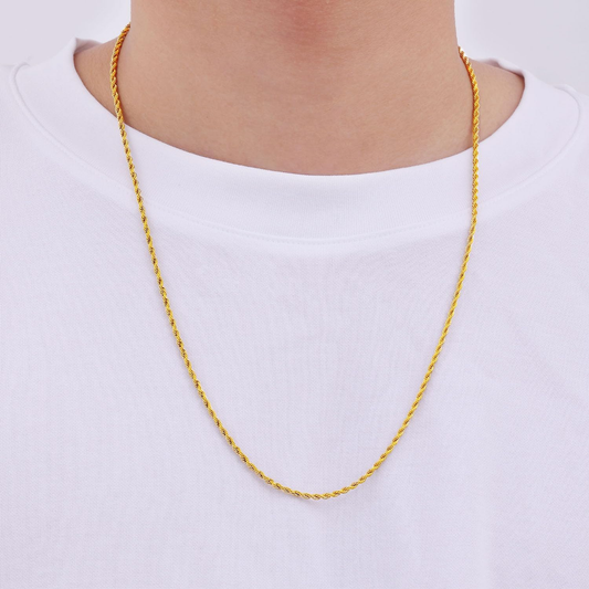 new Gold Plated Rope Chain for Men, 18K Gold Plated Mens Chain Necklace, Stainless S