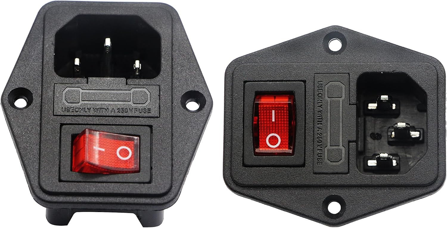 new zdyCGTime 10A 250V AC Rocker Switch Power Socket 3 Pin IEC320 C14 Inlet Black ZDYCGTIME - KOEEK