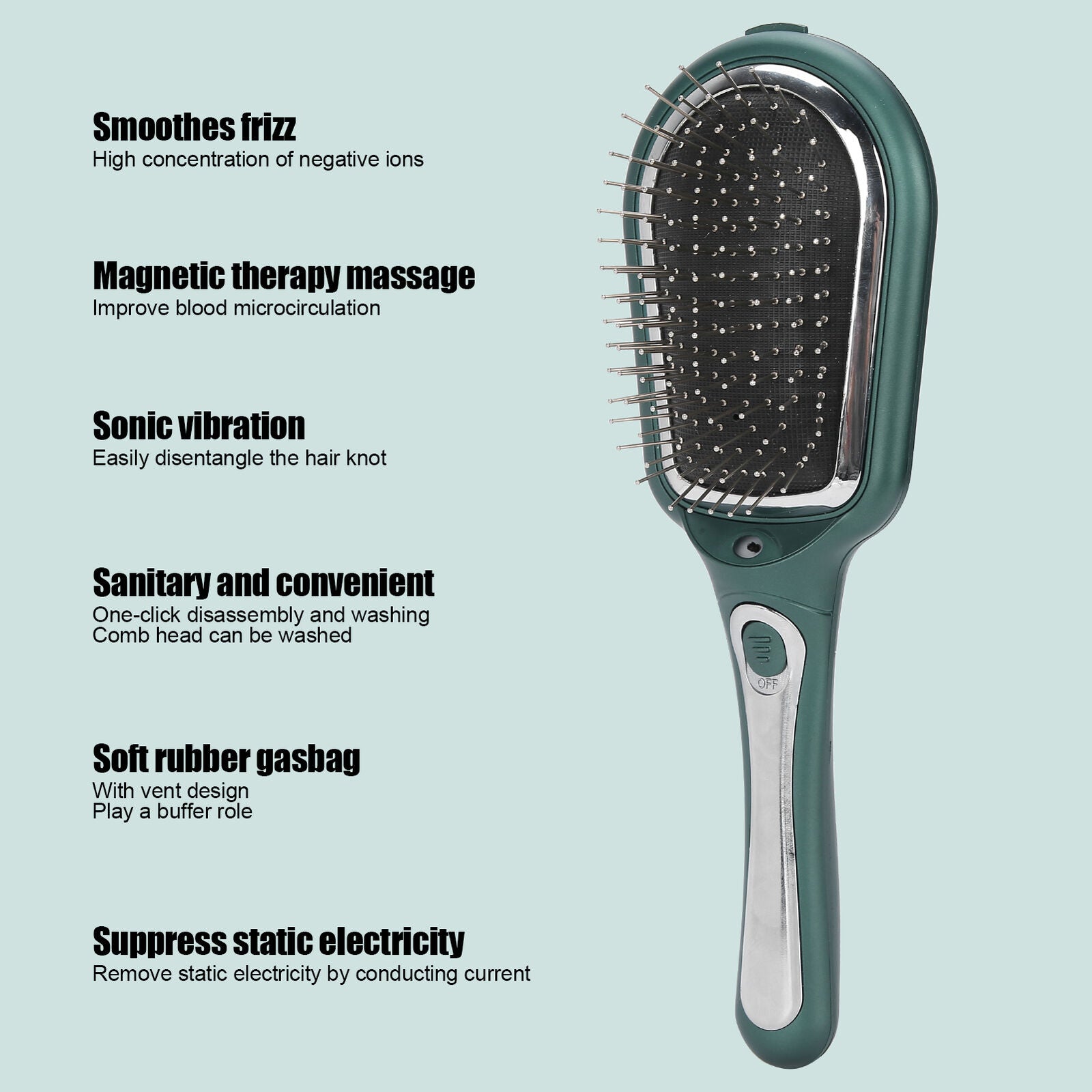 new Electric Negative Ion Massage Comb Therapy Scalp Massage Brush(Emerald ) HGF koeek - KOEEK