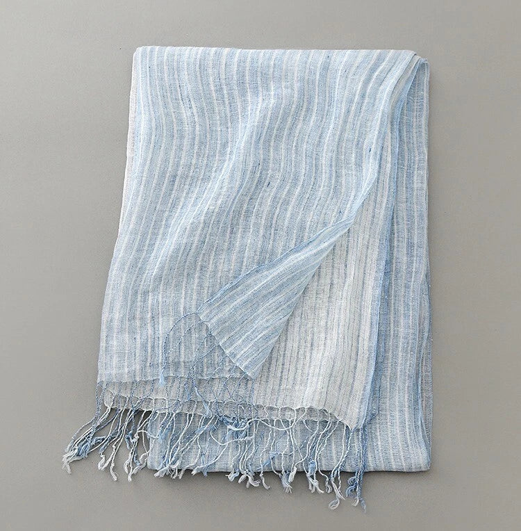 Hot Mens Flax Linen Scarf Breathable Tasseled Striped Shawl Unisex Neckerchief 07FC0E-D4 - KOEEK