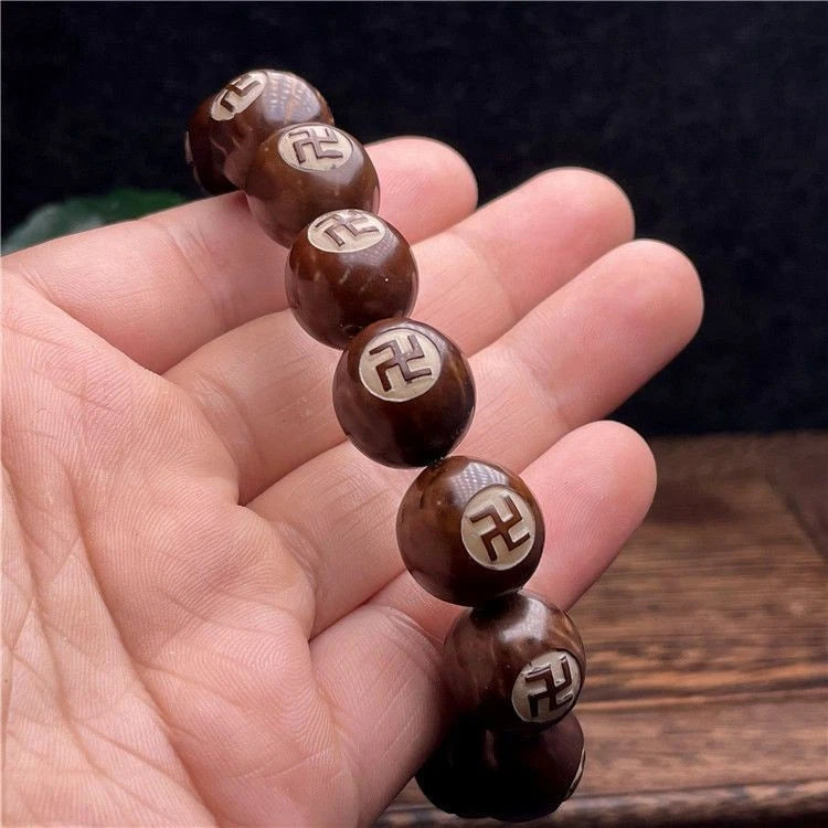 Bodhi Bead Bracelet Yin Yang Bagua Carving Prayer Beads Unisex Buddhist 07FC0E-D4 - KOEEK
