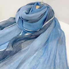 Mens Striped Breathable Blue Scarf  Flax Linen Tasseled Stole Neckerchief 07FC0E-D4 - KOEEK
