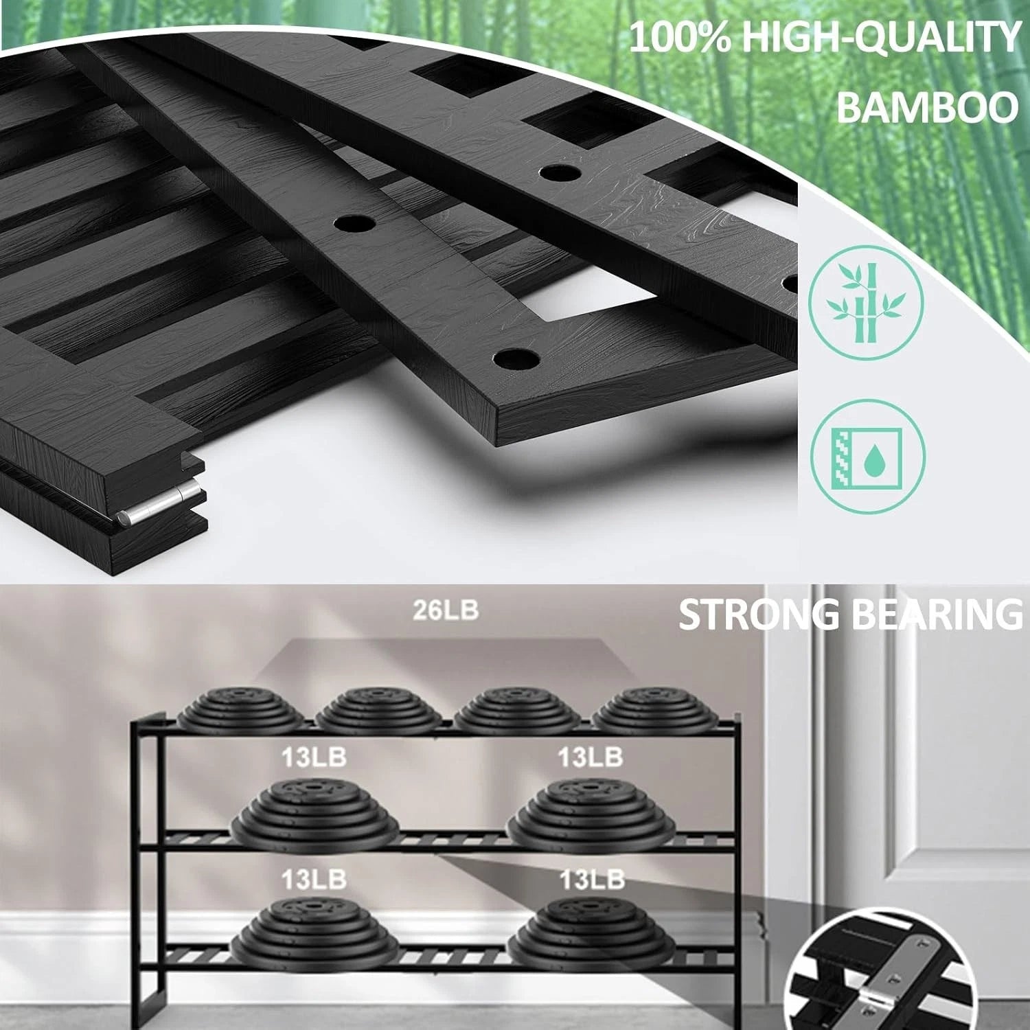 Bamboo shoe rack, stackable three-tier shoe rack, can store 9-12 pairs of shoes 07FC0E-D4 - KOEEK