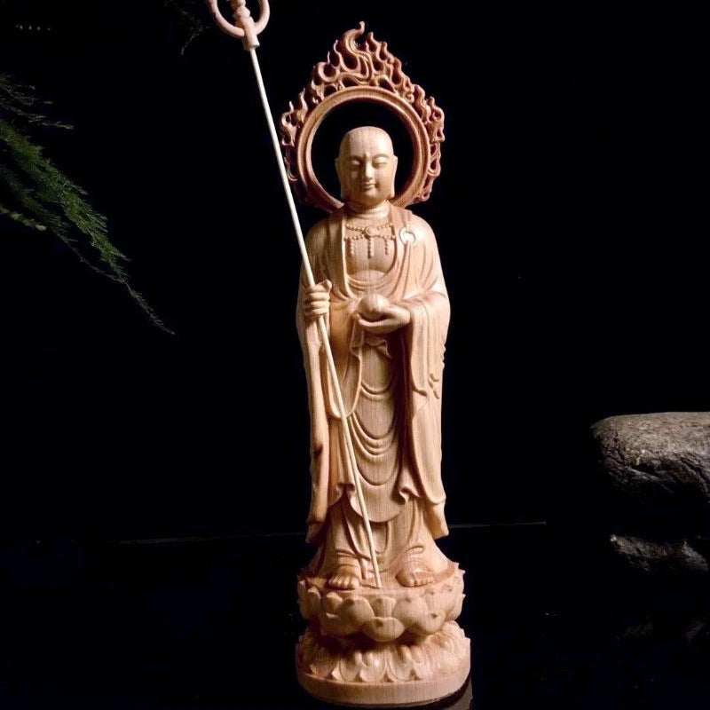 Natural Thuja Wood Carved Ksitigarbha Bodhisattva Statue Home Decor 07FC0E-D4 - KOEEK