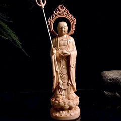 Natural Thuja Wood Carved Ksitigarbha Bodhisattva Statue Home Decor 07FC0E-D4 - KOEEK