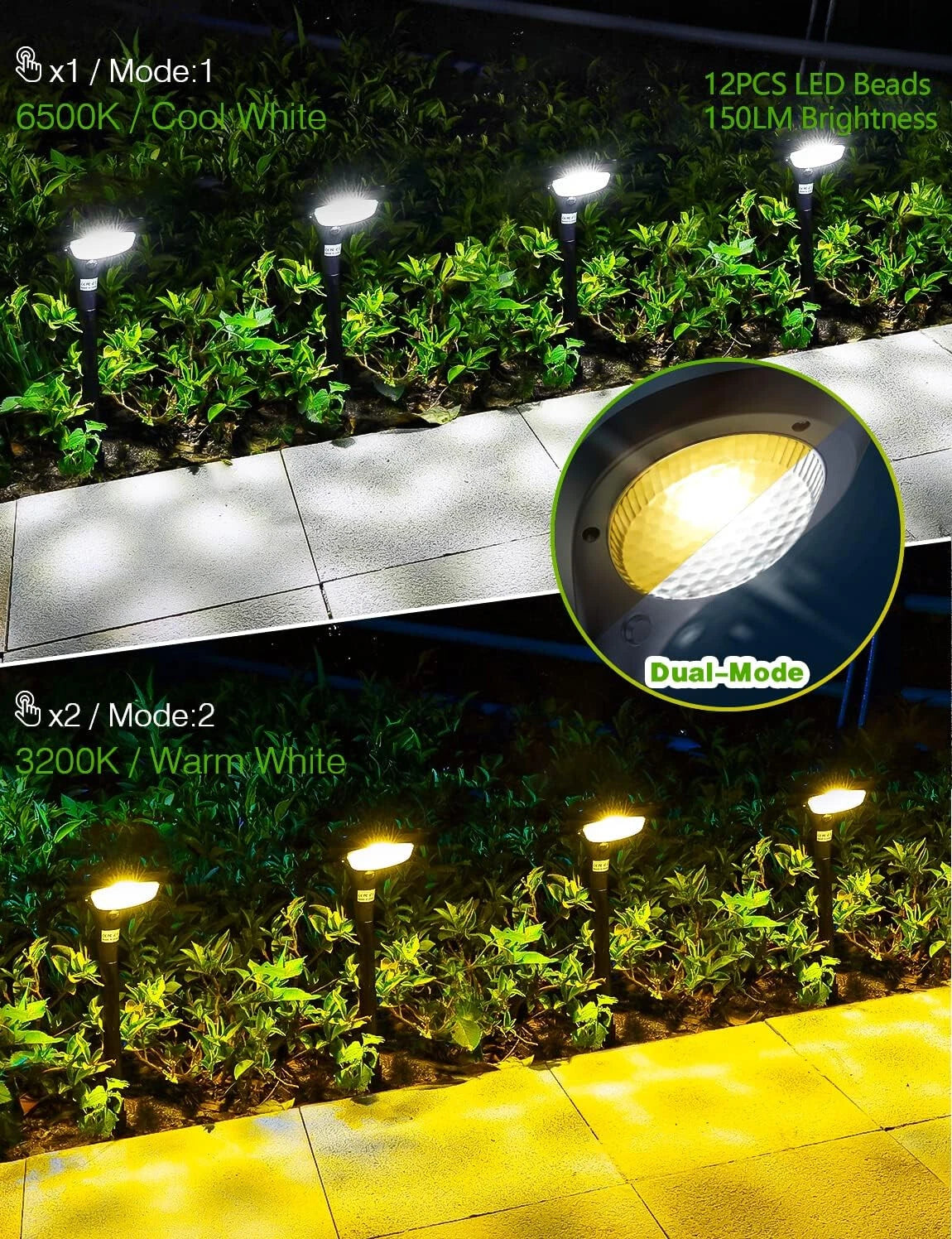 4 Pack Solar Outdoor Lights - 150 Lumen Bright Solar Path Lights Waterproof 07FC0E-D4 - KOEEK