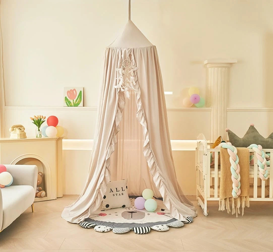 Bed Canopy for Girls,Ruffled Canopy Bed Curtains Kids Canopy for Girls Room 07FC0E-D4 - KOEEK