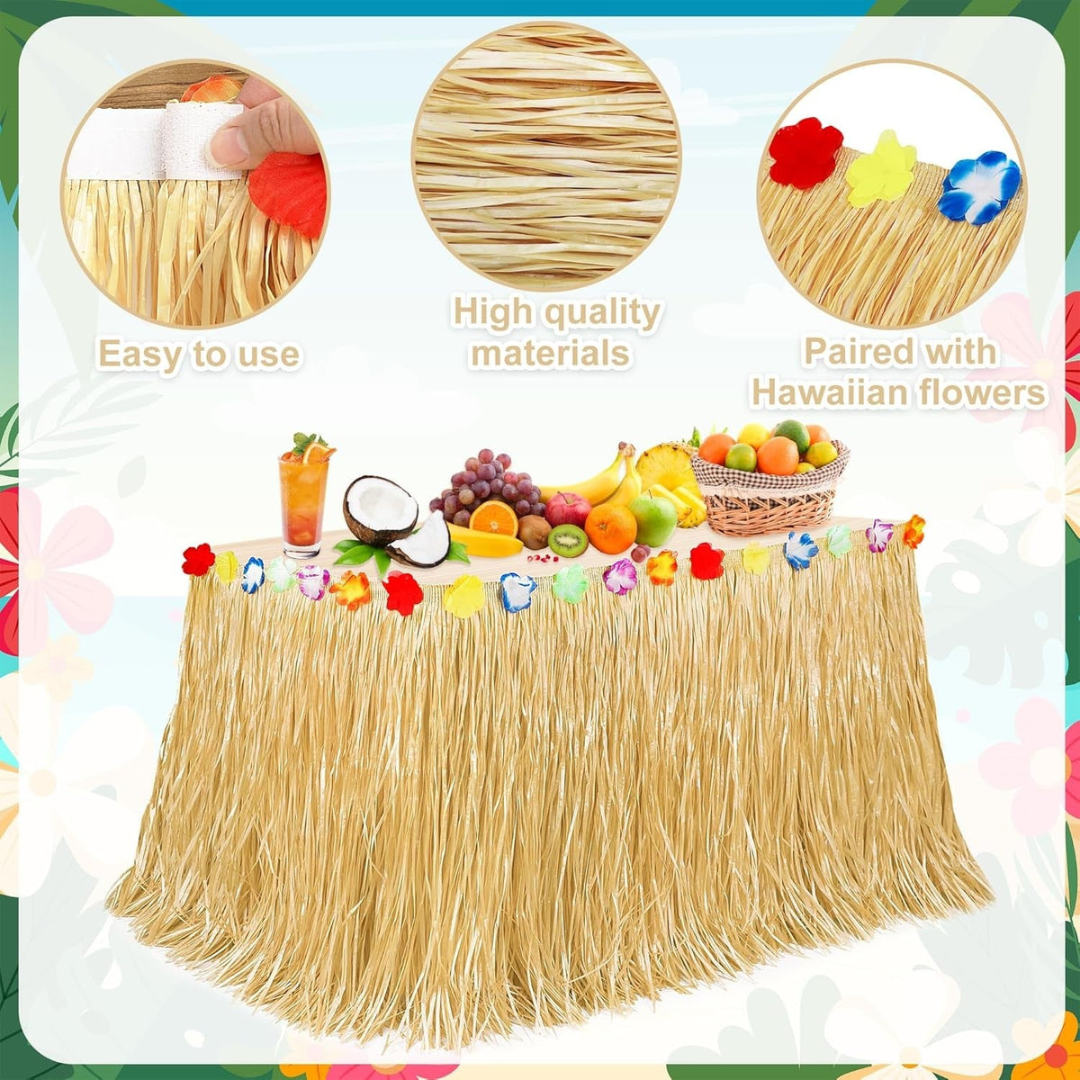new Luau Party Decorations, Natural Hawaiian Grass Table Skirt, 1 Pack, Gold 07FC0E-D4 - KOEEK