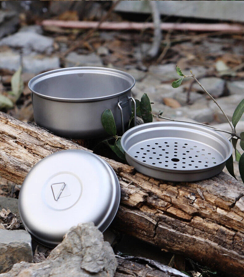 Outdoor 2L Titanium Steamer Tableware Soup Pot Portable Camping Large Capacity 07FC0E-D4 - KOEEK