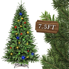 7.5FT Christmas Tree Artificial Decor Tree w/ LED Light Xmas Holiday Decoration 07FC0E-D4 - KOEEK