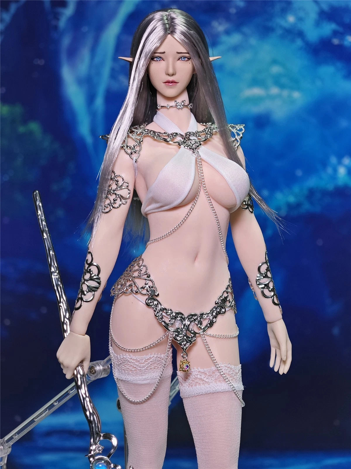 Customed 1/6 Female Sexy Silver Hair Elf Girl Head Sculpt Clothes For 12''Figure 07FC0E-D4 - KOEEK