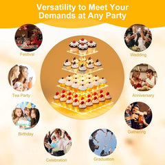 4 Tier Cupcake Stand Acrylic Tower Display with LED Light Premium Holder Dessert 07FC0E-D4 - KOEEK