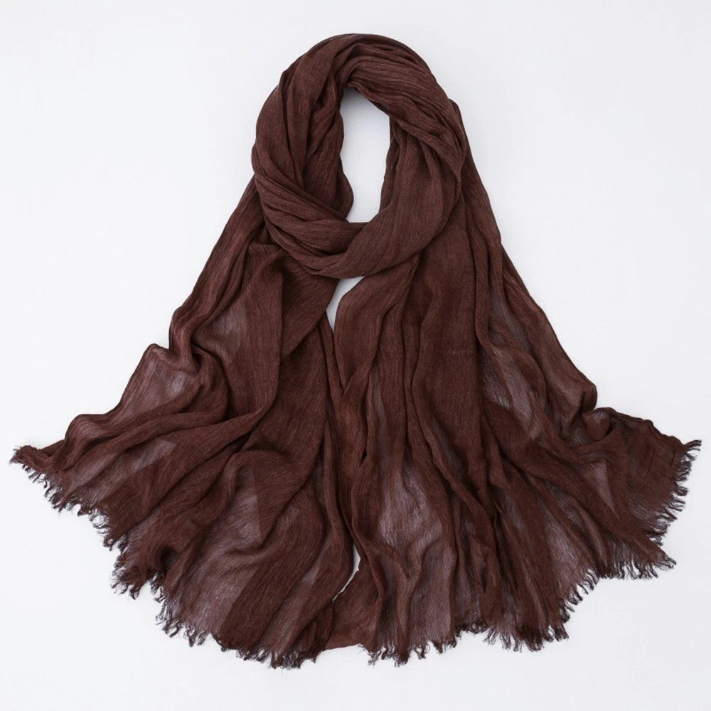 Solid Color Cotton-linen Scarves Women Head Scarves Crinkled Shawls Headscarves 07FC0E-D4 - KOEEK