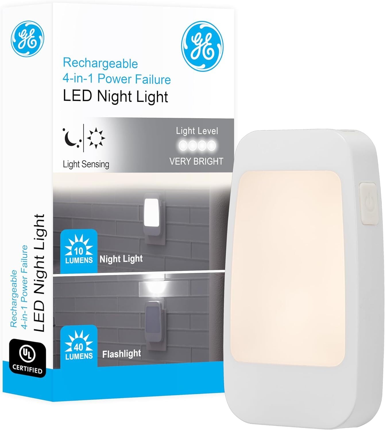 new GE 4-in-1 LED Power Failure Night Light, Dusk-to-Dawn 1 Pack, White Square 07FC0E-D4 - KOEEK