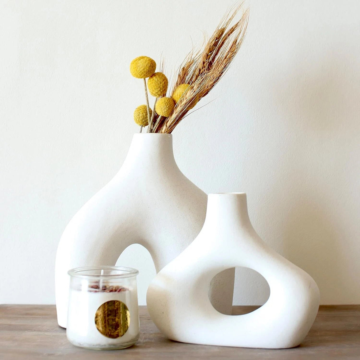 Donut Vase, Set of 2 -, White Ceramic Hollow Donut Vase Decoration 07FC0E-D4 - KOEEK