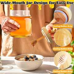 new Honey Pot with Dipper and Lid - 18oz Glass Jar Wooden Transparent 07FC0E-D4 - KOEEK