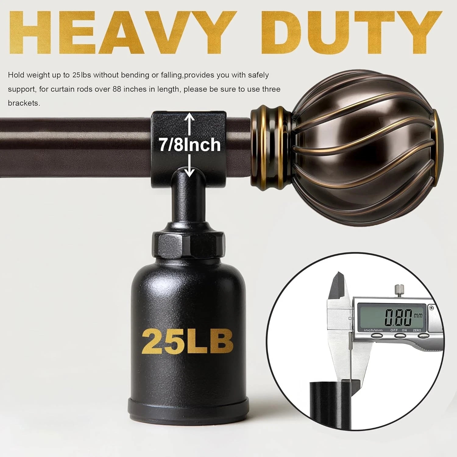 Brown curtain rod, suitable for windows ranging from 66 to 120 inches. 07FC0E-D4 - KOEEK