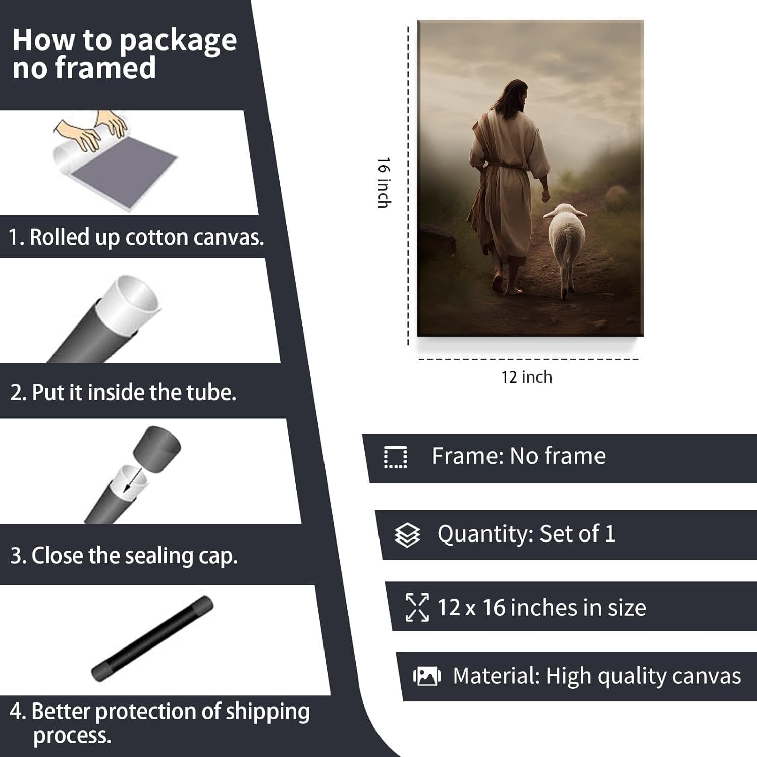 new Jesus Wall Art And Lamb Canvas 16L" x 12W", and Sheep 07FC0E-D4 - KOEEK