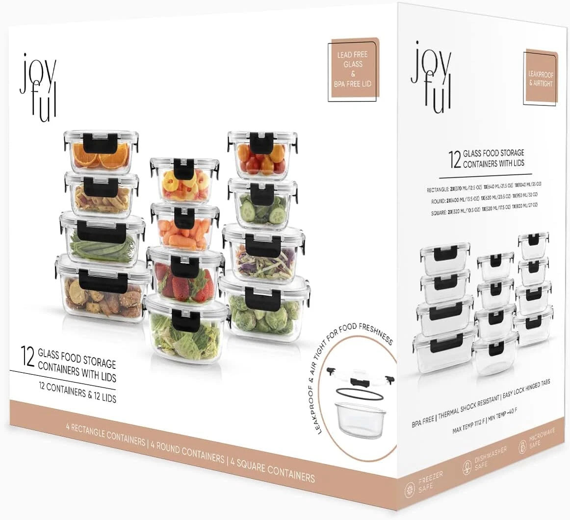 24pc Kitchen Storage Containers with Lids, Glass Meal Prep Container for Lunch 07FC0E-D4 - KOEEK
