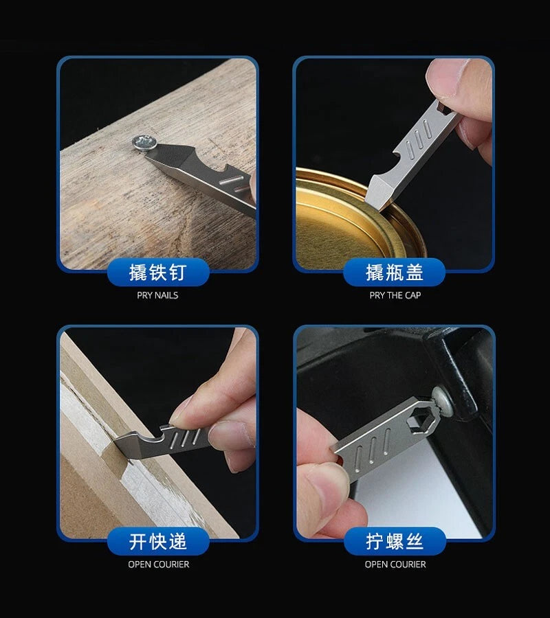 Mini Titanium Keychain Multi Tools Pry Bar Crowbar Opener Outdoor Pocket EDC 07FC0E-D4 - KOEEK