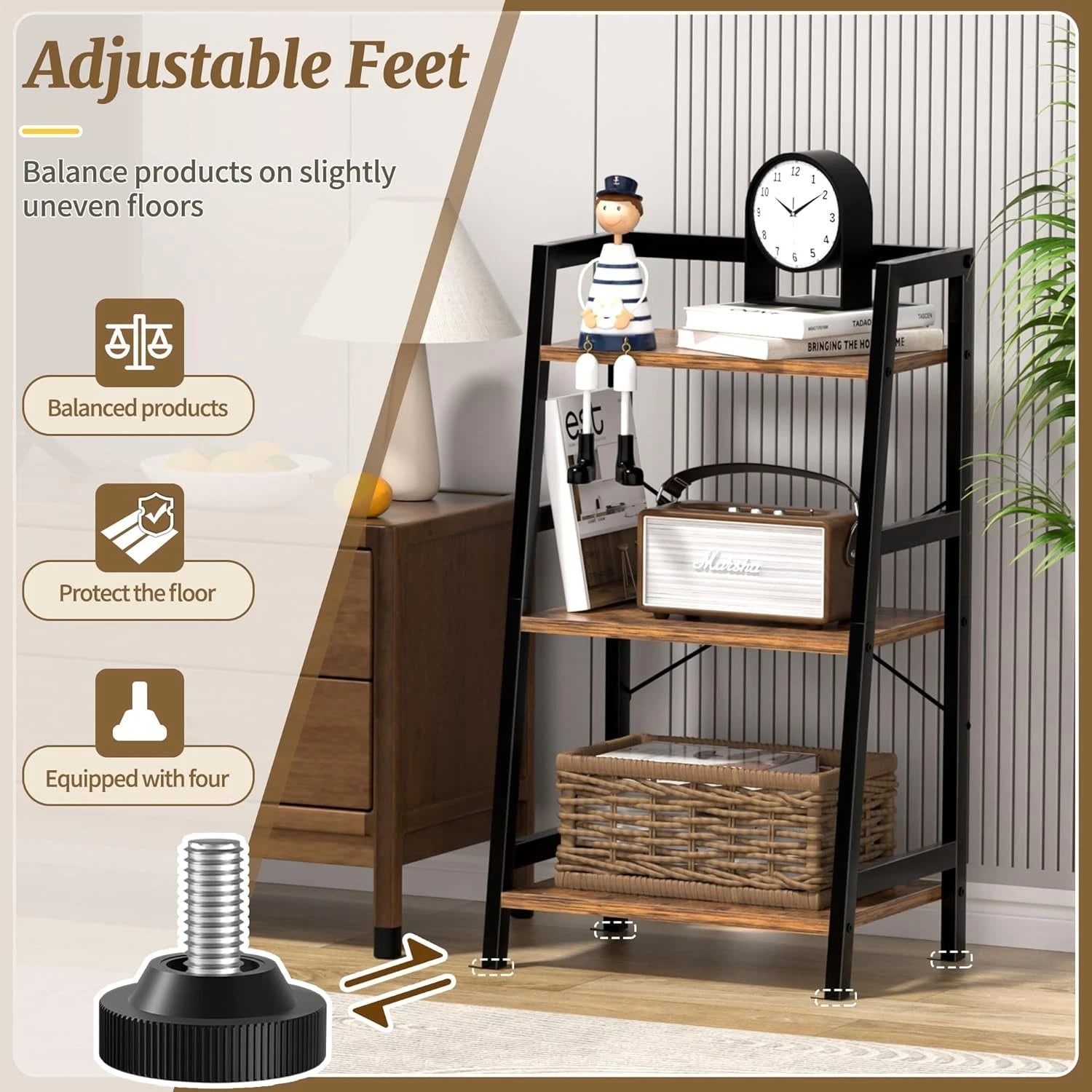Three-tier bookshelf trapezoidal bookshelf,industrial-style steel frame bookcase 07FC0E-D4 - KOEEK