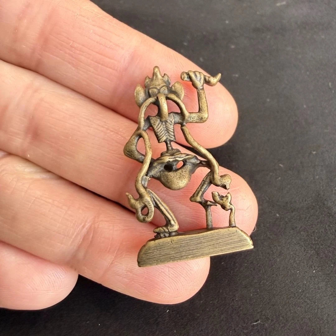Retro China Copper Pendant Shri Chitipati Mini Statue Buddhist Guardian Deities 07FC0E-D4 - KOEEK