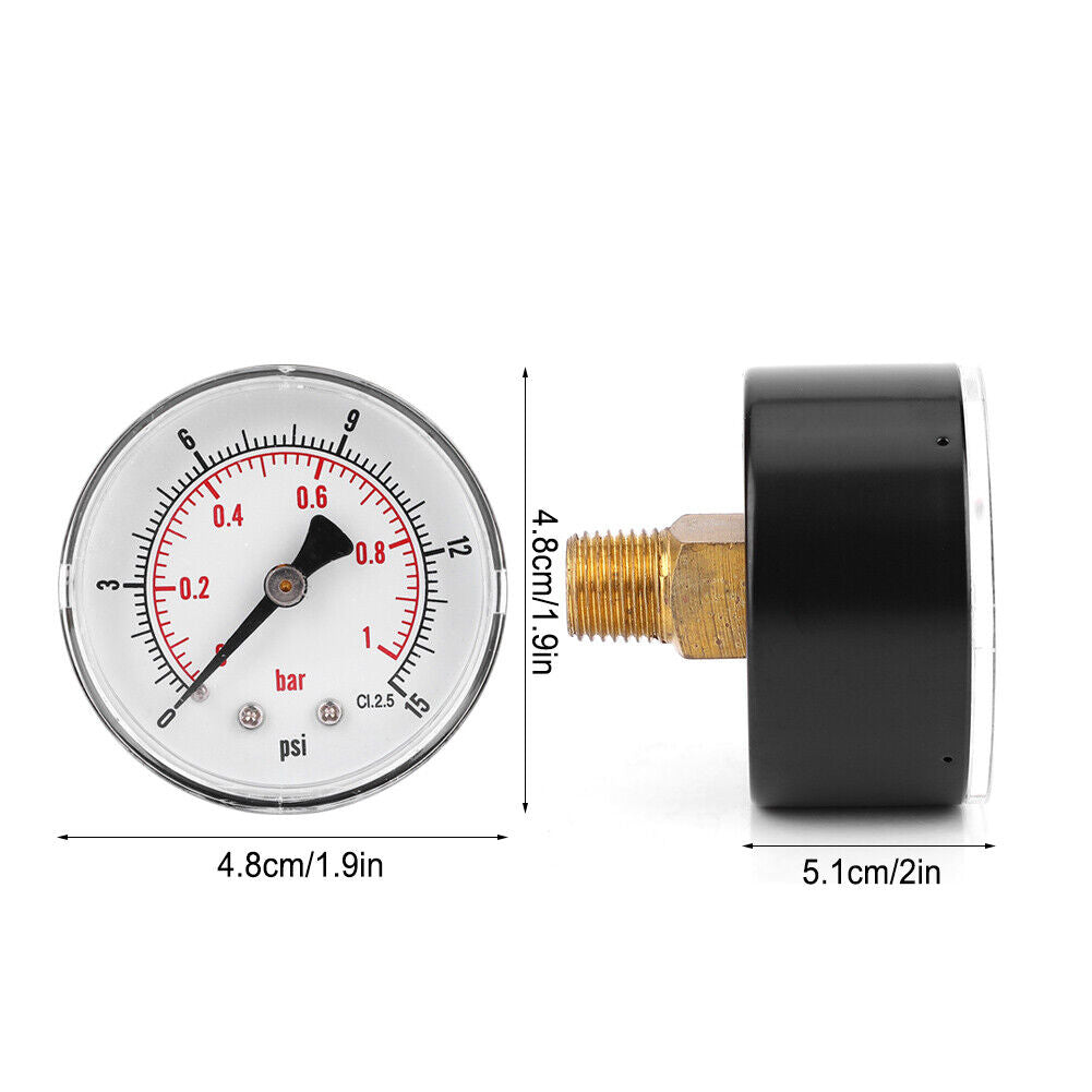 new Pressure Gauge 50mm 1/4BSPT Back Connection For Air Water Oil Gas 0-15PSI 0-1Bar koeek - KOEEK