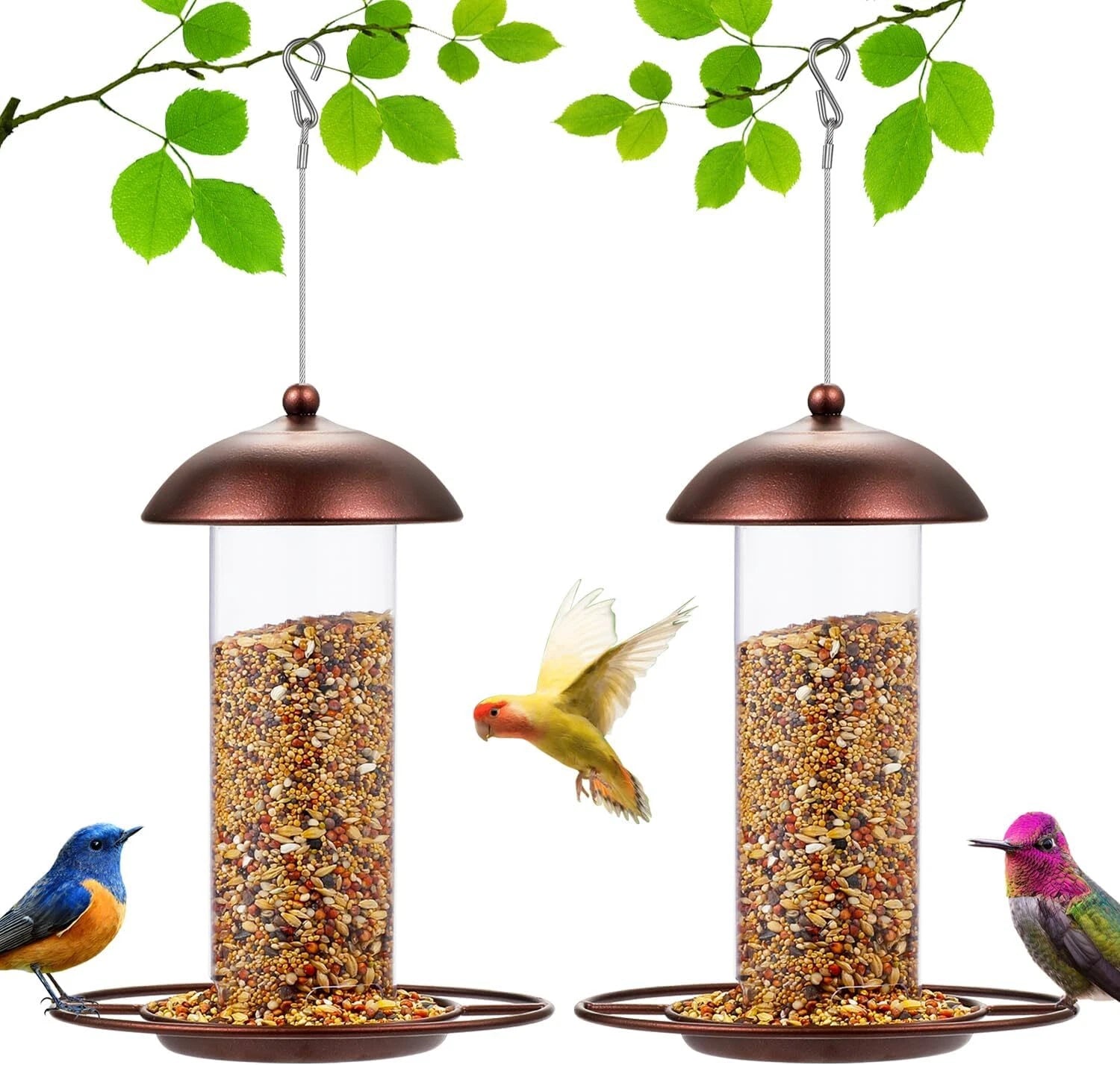 2 Pack Metal Wide Bird Feeders -Hanging Outdoor Bird Feeder with 1.6lbs Capacity 07FC0E-D4 - KOEEK