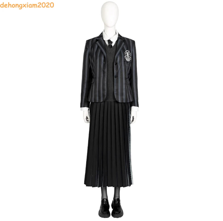 Tv Wednesday Addams Wednesday Cosplay School Uniform Suit Costumes Pleated Skirt 07FC0E-D4 - KOEEK