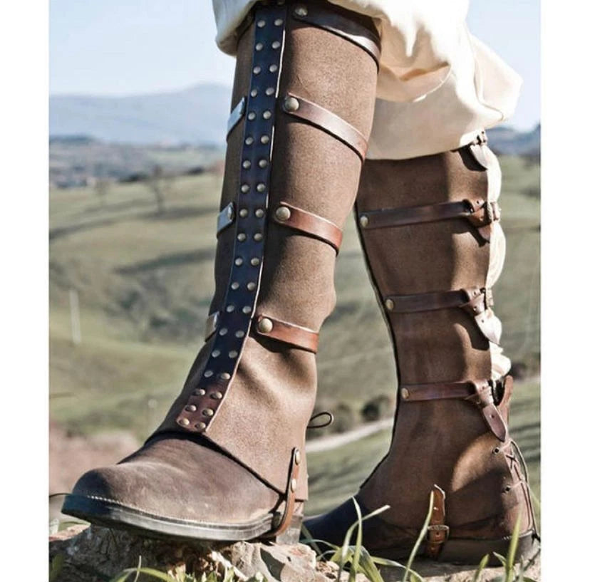Tradition Men Women Leather Greave Medieval Leg Calf Armor Adjust Shoes Cover 07FC0E-D4 - KOEEK