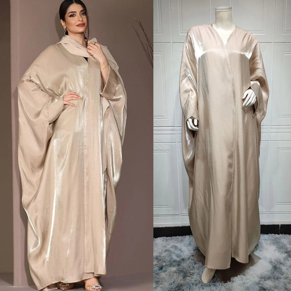 Dubai Women Muslim Batwing Sleeve Satin Open Abaya Cardigan Dress Dress Turkey 07FC0E-D4 - KOEEK