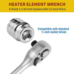 new 1-1/16 Inch RV Water Heater Element Socket Wrench for NPT Thread Silver 07FC0E-D4 - KOEEK
