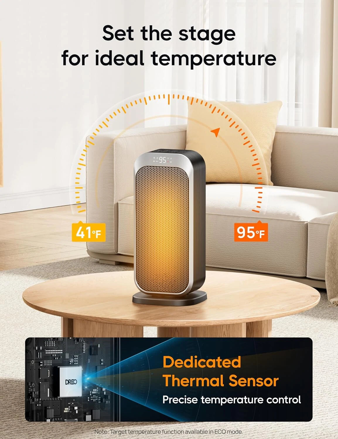 Silent space heater for indoor use,1500 Watt electric heater with remote control 07FC0E-D4 - KOEEK