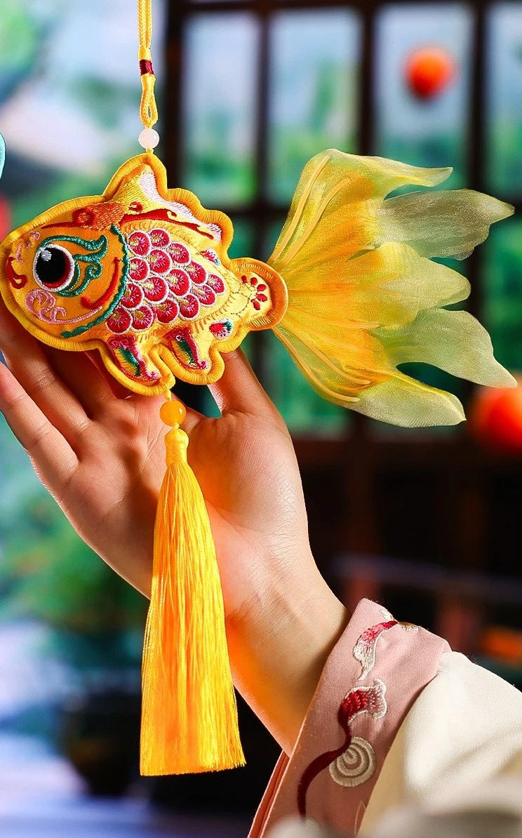 Dragon Boat Festival Embroidered Tassel Koi Fish Pouch Traditional Charm Pendant 07FC0E-D4 - KOEEK