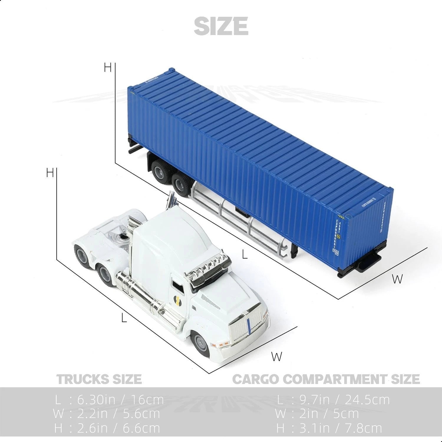 Kenworth W900 1:50 Diecast Truck & Container Trailer, Alloy Heavy Haul Toy Model 07FC0E-D4 - KOEEK