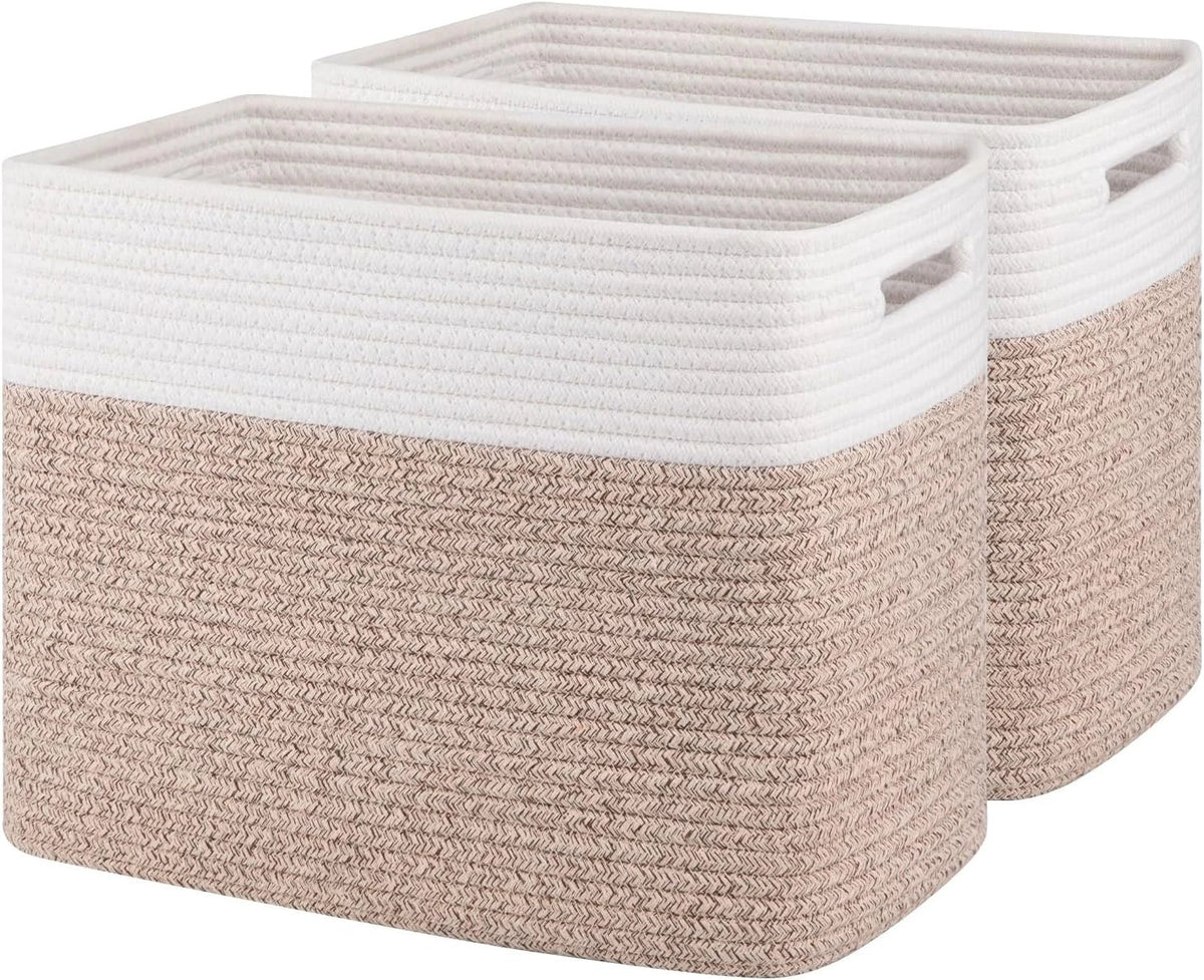 Shelf storage basket dimensions: 15 x 9.8 x 11.8 inches, set of 2, brown 07FC0E-D4 - KOEEK