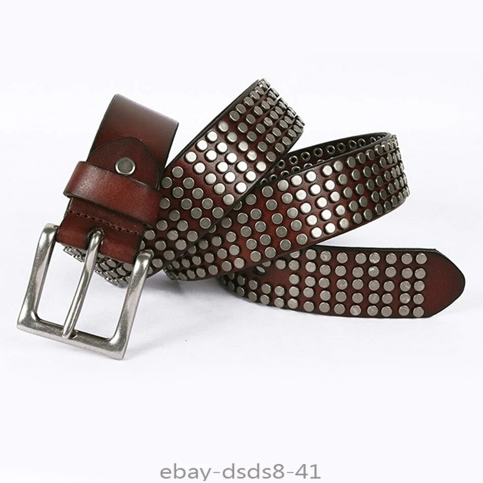 Men  Leather Rivet Belts Male Punk High Quality Fashion Square Belt 07FC0E-D4 - KOEEK