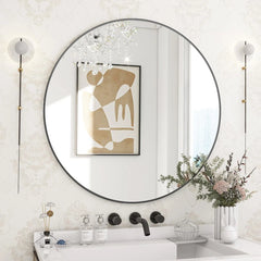 24 Inch Round Mirror, Metal Frame Circle Mirror, Wall Mounted for Entryway 07FC0E-D4 - KOEEK