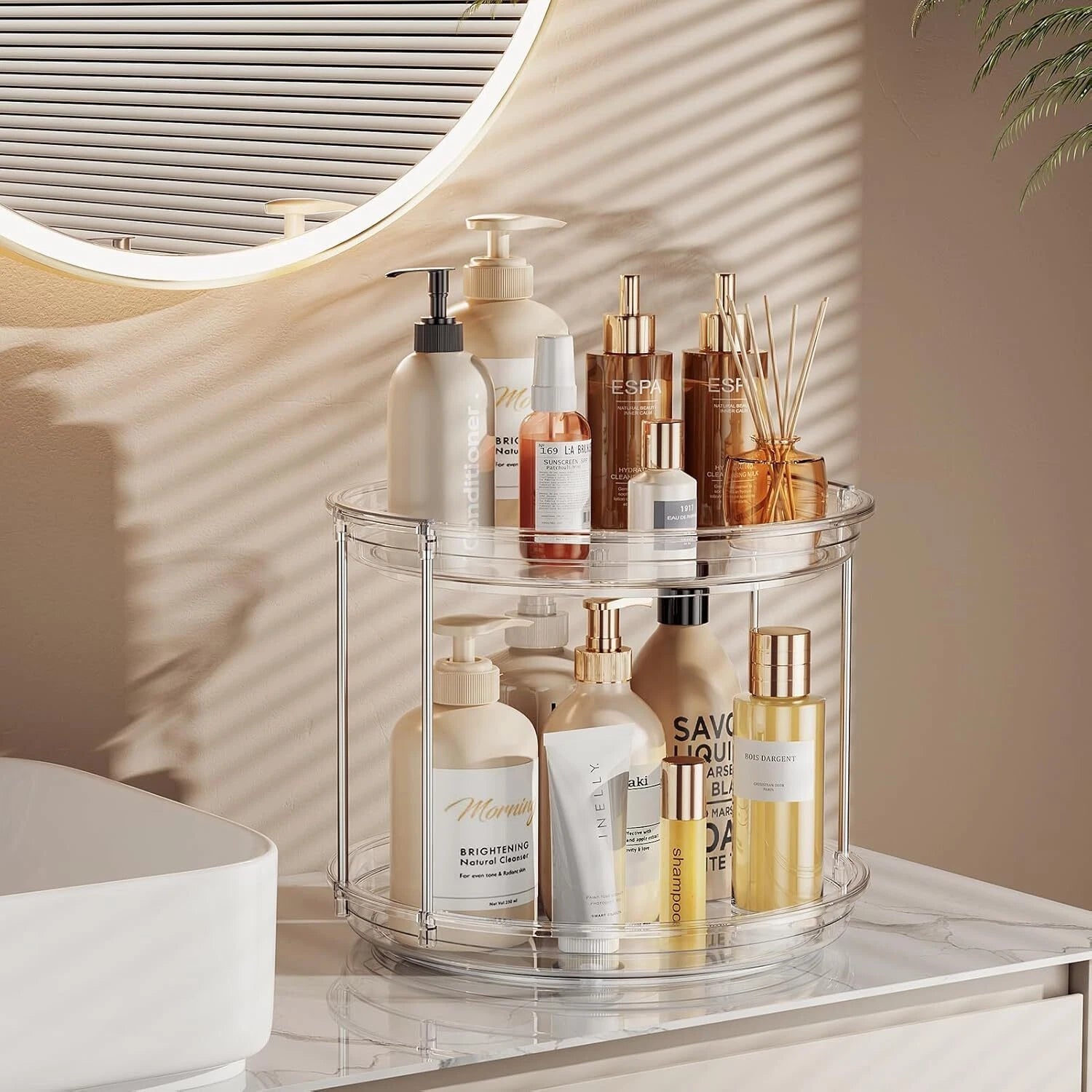 2 Tier Lazy Susan Turntable Organizer 9.25'' Rotating Spice Rack Organization 07FC0E-D4 - KOEEK