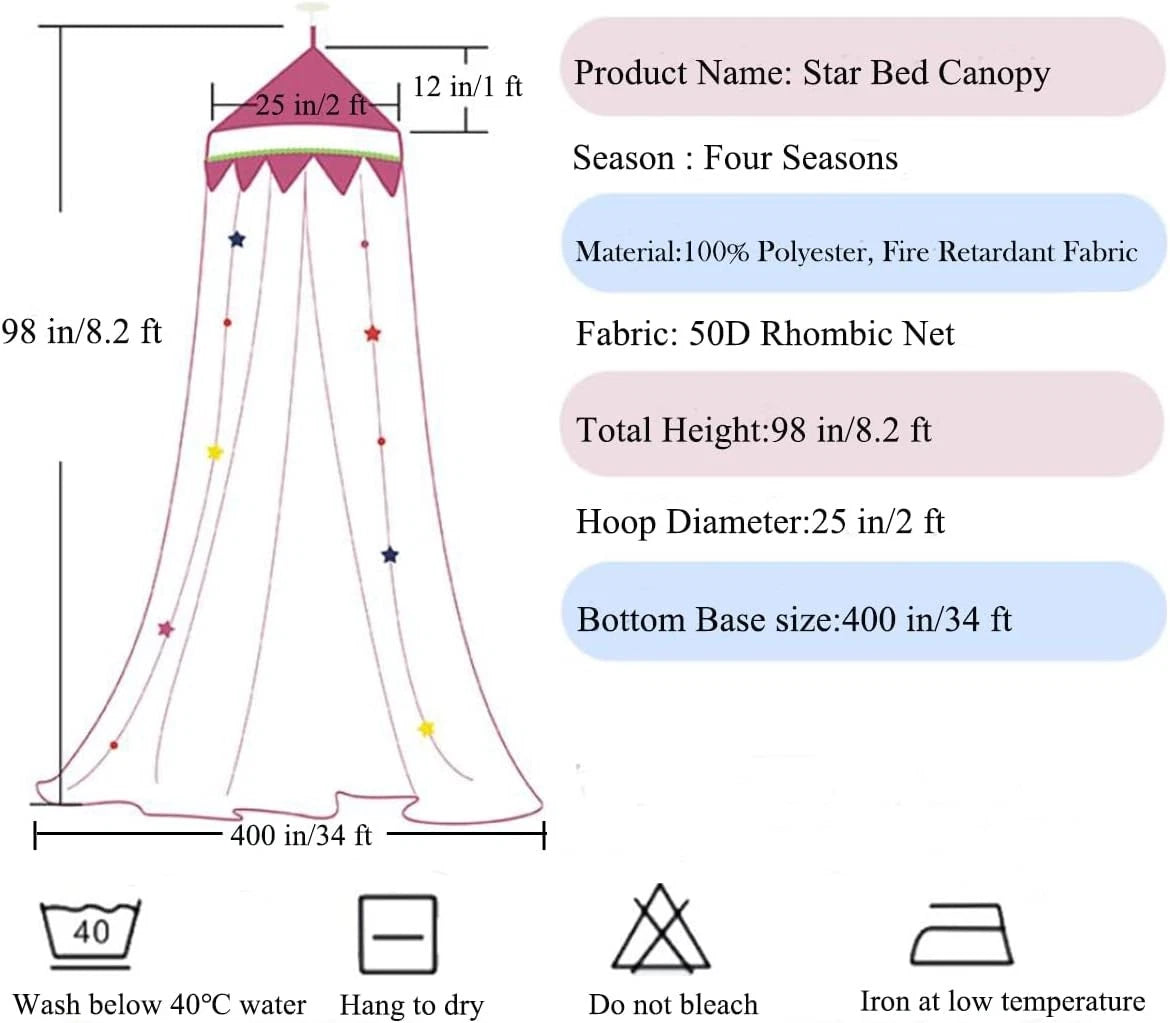 Bed Canopy with Lights,Bed Canopy for Girls Canopy Bed Curtains Girls Bedroom 07FC0E-D4 - KOEEK