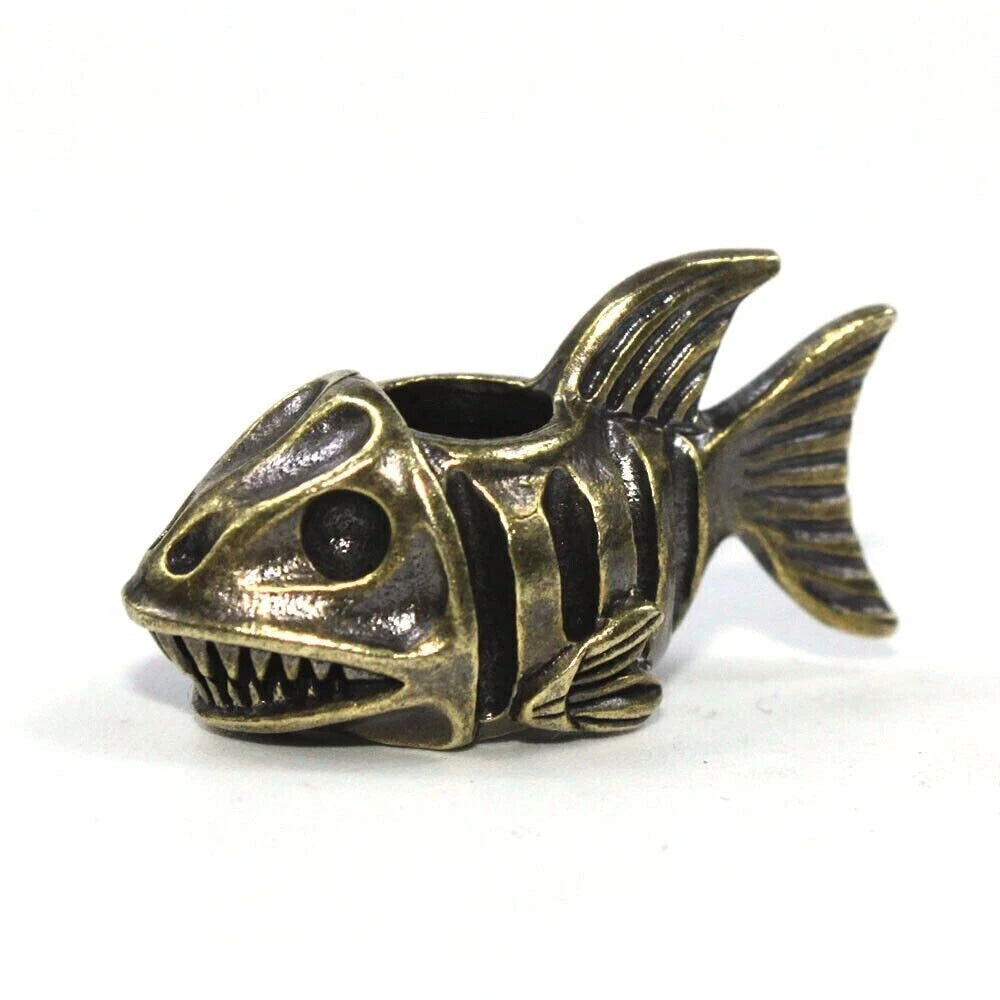 EDC Brass Fish Shape Lanyard Bead Knife Paracord Pendant Keychain DIY Beads Gift 07FC0E-D4 - KOEEK