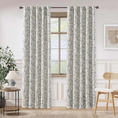 Blue floral lining curtains, rustic linen material, length 84 inches 07FC0E-D4 - KOEEK