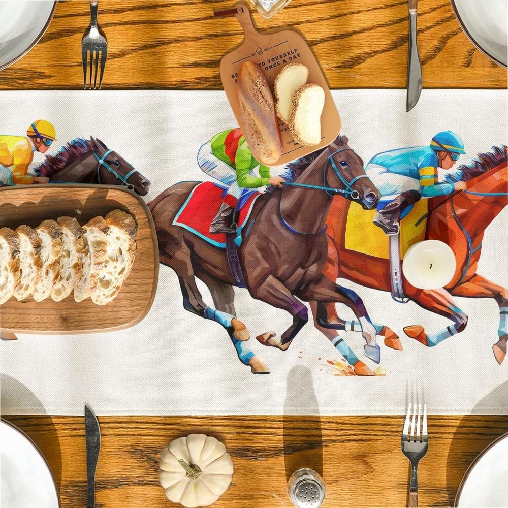 new Horse Racing Table Runner 13" x 72" 13 x 72 Inch, White 07FC0E-D4 - KOEEK