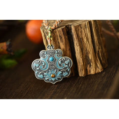 Silver Plated Enamel Locket Necklace 45mm Chinese Style Handmade Pendant Cord 07FC0E-D4 - KOEEK