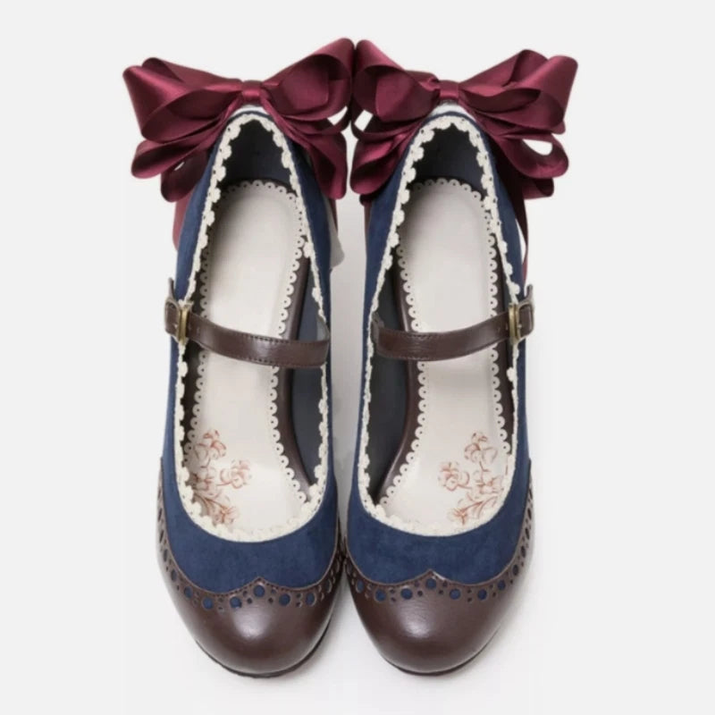 Violet Evergarden Sweet High Heels Shoes Bow Round Toe Mary Jane Shoes Lolita 07FC0E-D4 - KOEEK