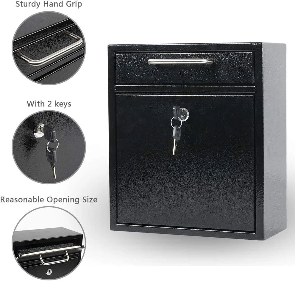 Steel Key Lock Outdoor Mailbox, Locking Wall Mounted Mailbox, Large Black 07FC0E-D4 - KOEEK