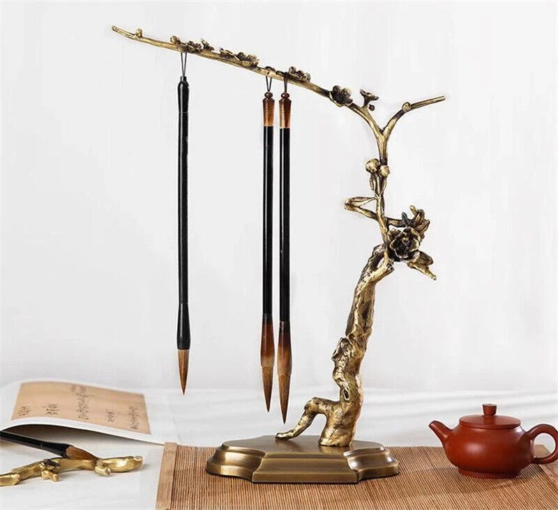 Brass Plum Blossom Flower Calligraphy Frame Hanger Pen Brush Rack Stand Gift 07FC0E-D4 - KOEEK