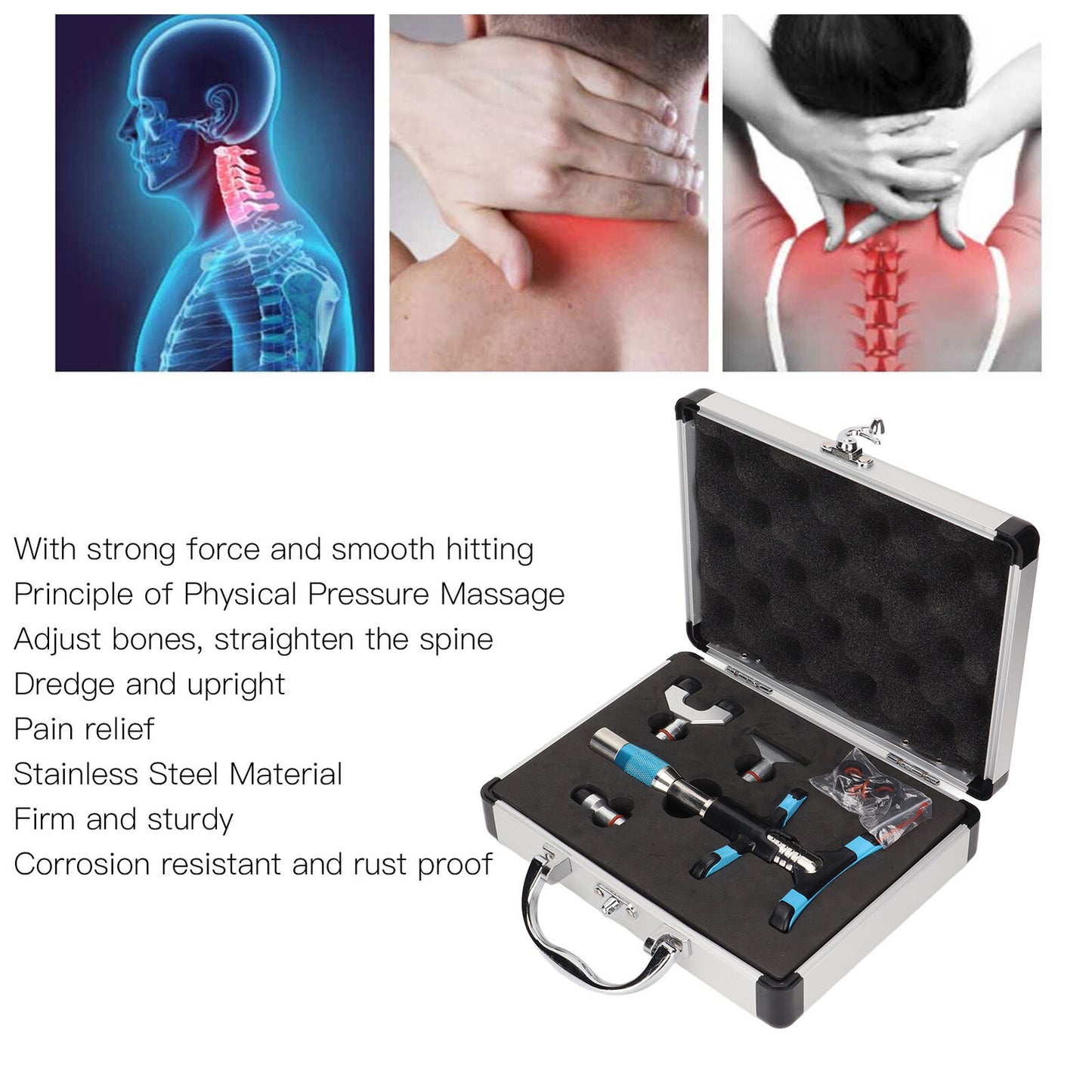 new Chiropractic Adjustment 10 Strength Levels 3 Heads Spine Corrector(Blue ) HGF koeek - KOEEK