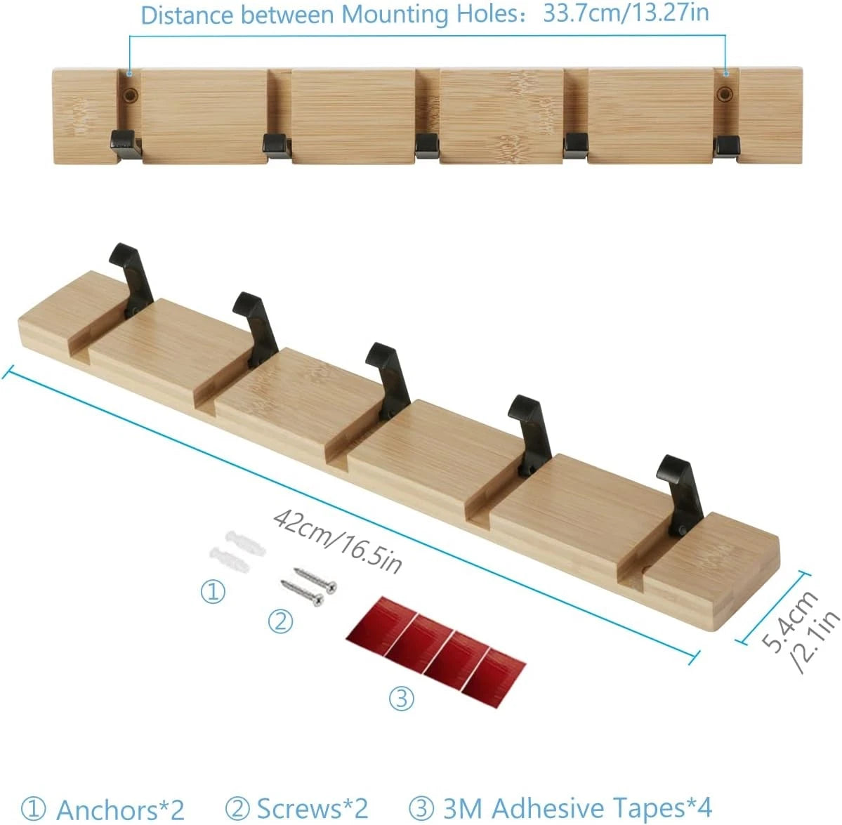 Wooden coat hook coat rack wall-mounted, space-saving coat rack 07FC0E-D4 - KOEEK