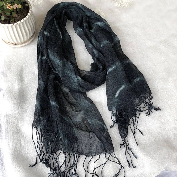 Mens  Flax Linen Tasseled Fairy Tie-dyed Unisex Spring Shawl Bandana Wrap 07FC0E-D4 - KOEEK